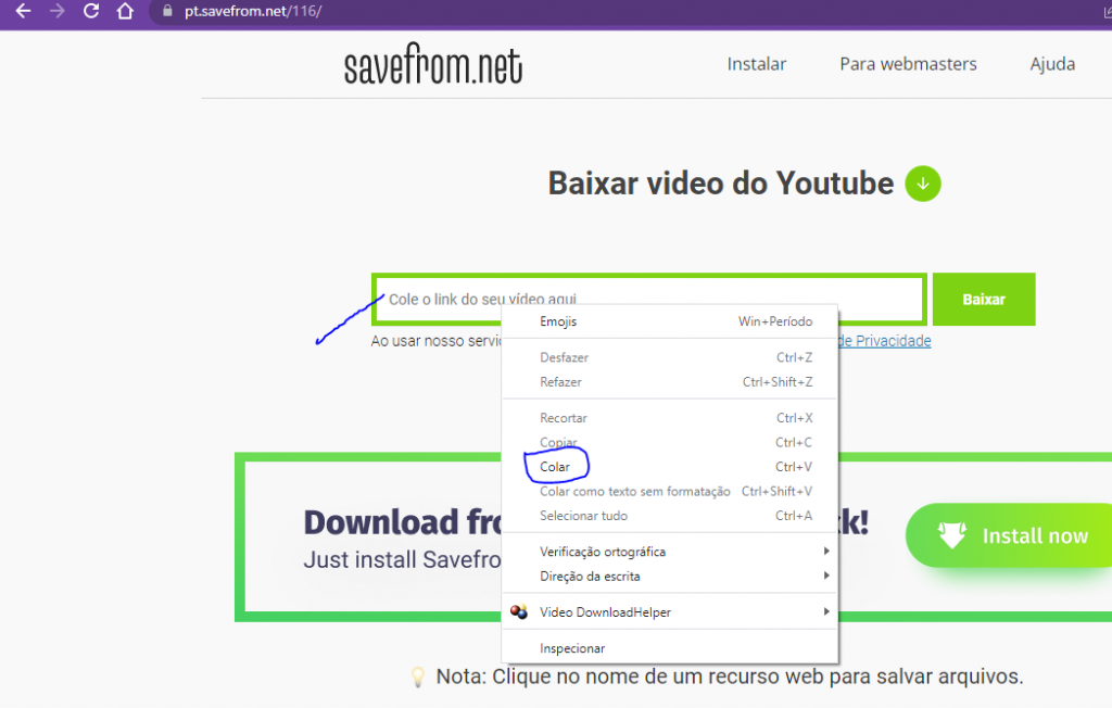 colar video no save from